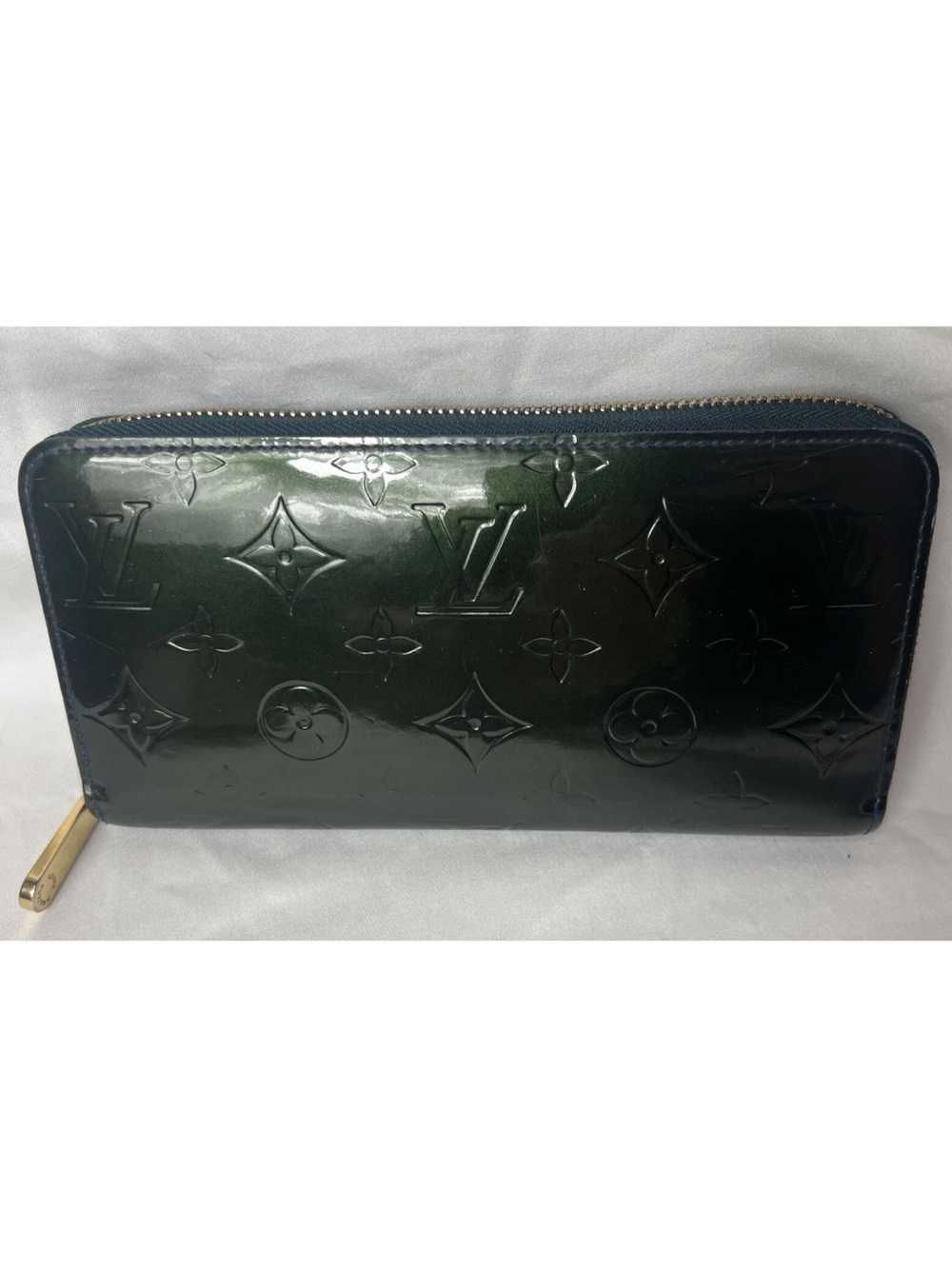 Louis Vuitton Monogram Dark Green Vernis Zippy Wallet,  Dark Blue inside Leather